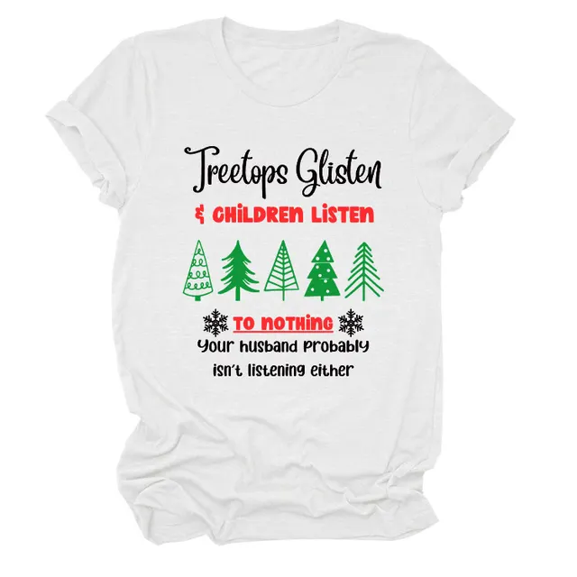 Christmas Print Casual Short Sleeve T Shirt White Black Color - Shop at LoveMi