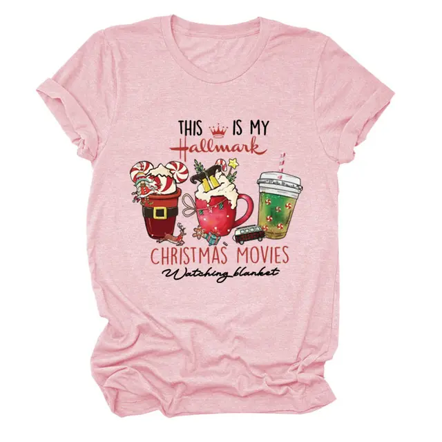 This Is My Hallmark Letter Christmas Crewneck T Shirt Women Pink Black Color - Shop at LoveMi