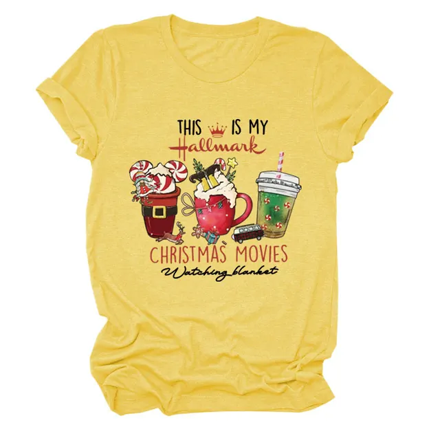 This Is My Hallmark Letter Christmas Crewneck T Shirt Women Yellow Black Color - Shop at LoveMi