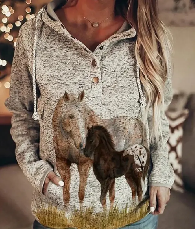 Women's Animal Wolf Print Casual Hoodie Style1 - Shop at LoveMi