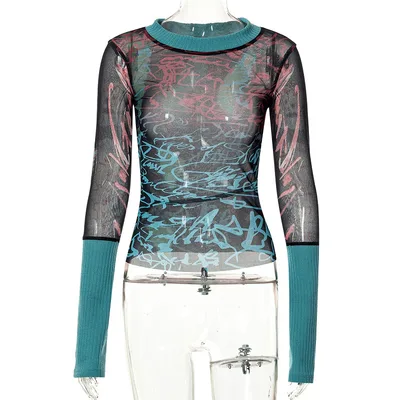 Screen Printing Casual European And American Women's Blouse T shirt Green - Shop at LoveMi