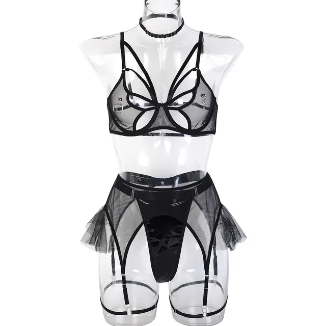 Hollow Out Underwear With Chest Ring Black - Shop at LoveMi
