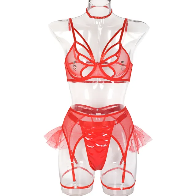 Hollow Out Underwear With Chest Ring Red - Shop at LoveMi