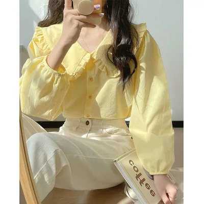 Top Design Sense Small Milk Sweet Shirt Yellow - Shop at LoveMi