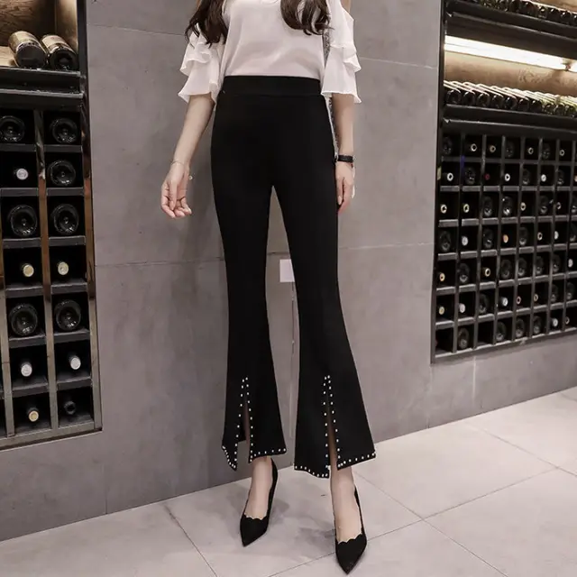 Women's Fashion Casual High Waist Flared Pants Button - Shop at LoveMi