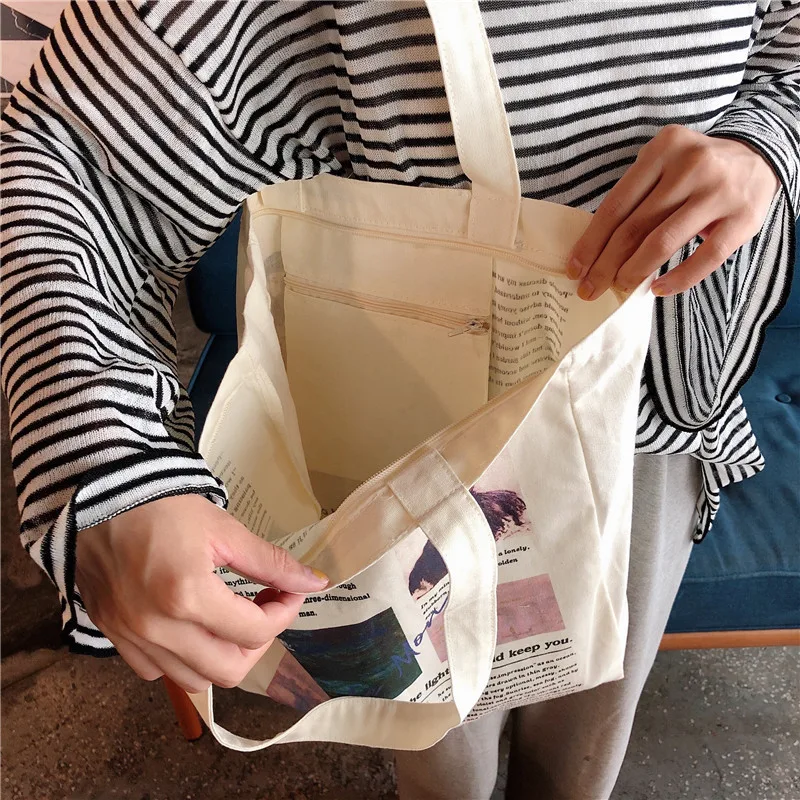 Literary Homemade Vintage Printed Canvas Bags White - Shop at LoveMi