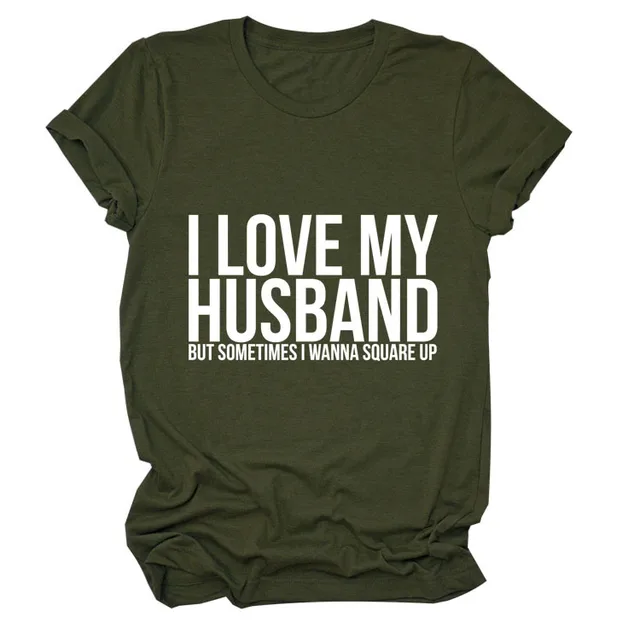 Letters Fashion Round Neck Short Sleeve Women's T shirt Army Green White Font - Shop at LoveMi