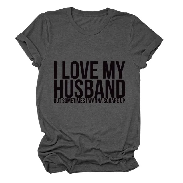 Letters Fashion Round Neck Short Sleeve Women's T shirt Dark Gray Black Font - Shop at LoveMi