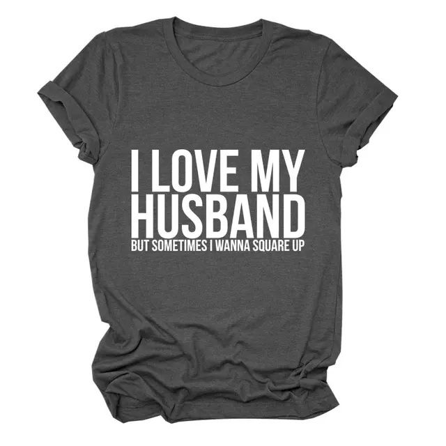 Letters Fashion Round Neck Short Sleeve Women's T shirt Dark Gray White Font - Shop at LoveMi