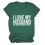Letters Fashion Round Neck Short Sleeve Women's T-shirt - Vintage Green White Font