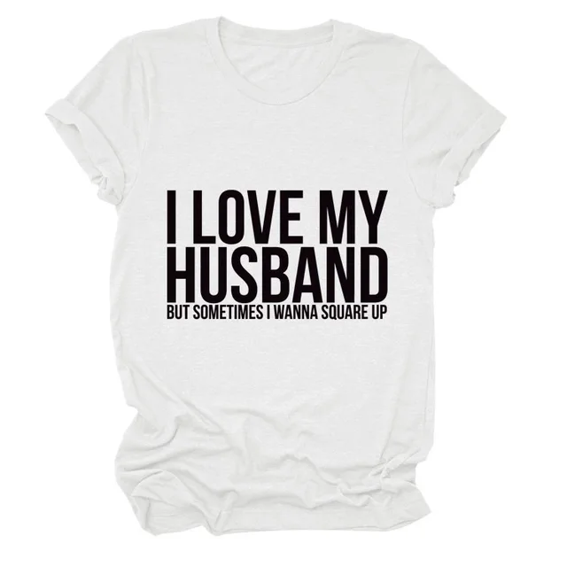 Letters Fashion Round Neck Short Sleeve Women's T shirt White Black Font - Shop at LoveMi