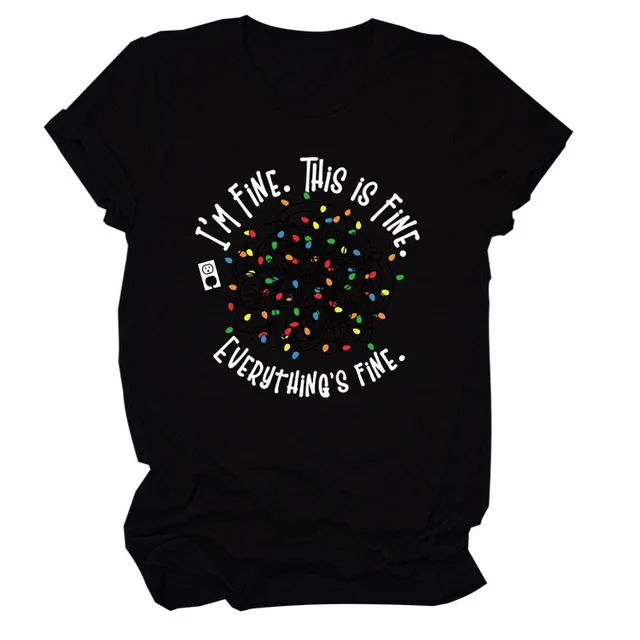 Pattern Printing Short sleeved T shirt Black Whitecolor - Shop at LoveMi
