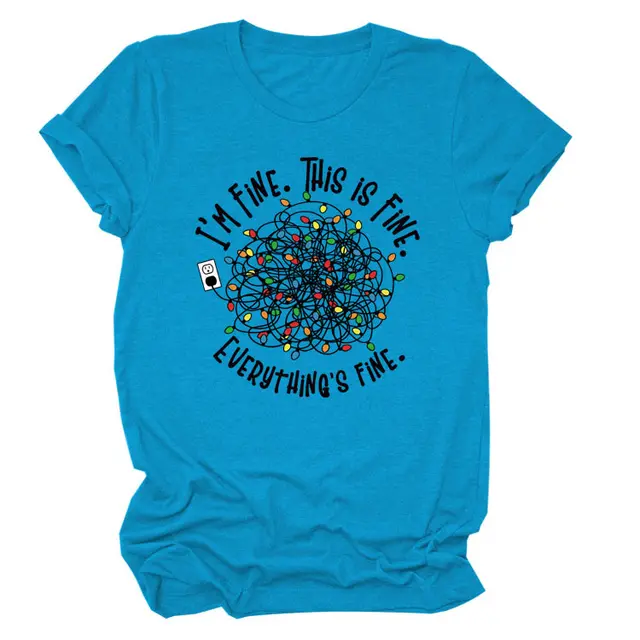 Pattern Printing Short sleeved T shirt Lake Blue Black Color - Shop at LoveMi