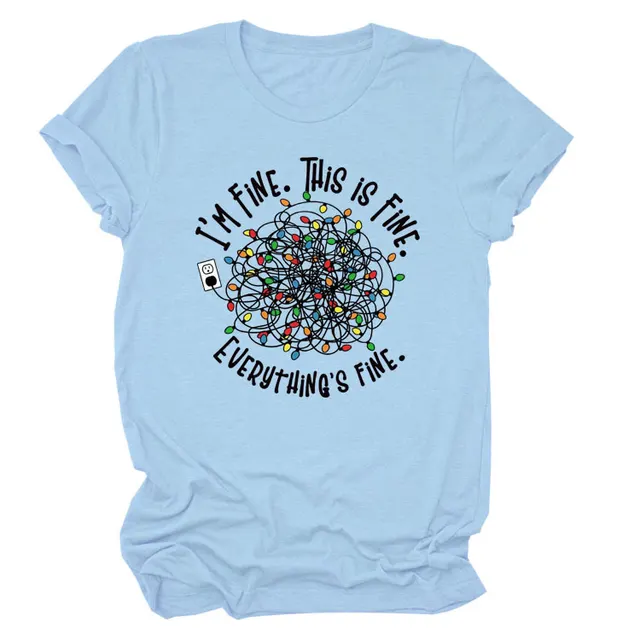 Pattern Printing Short sleeved T shirt Light Blue Black Color - Shop at LoveMi