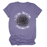 Pattern Printing Short-sleeved T-shirt - Purple White Color - View 1