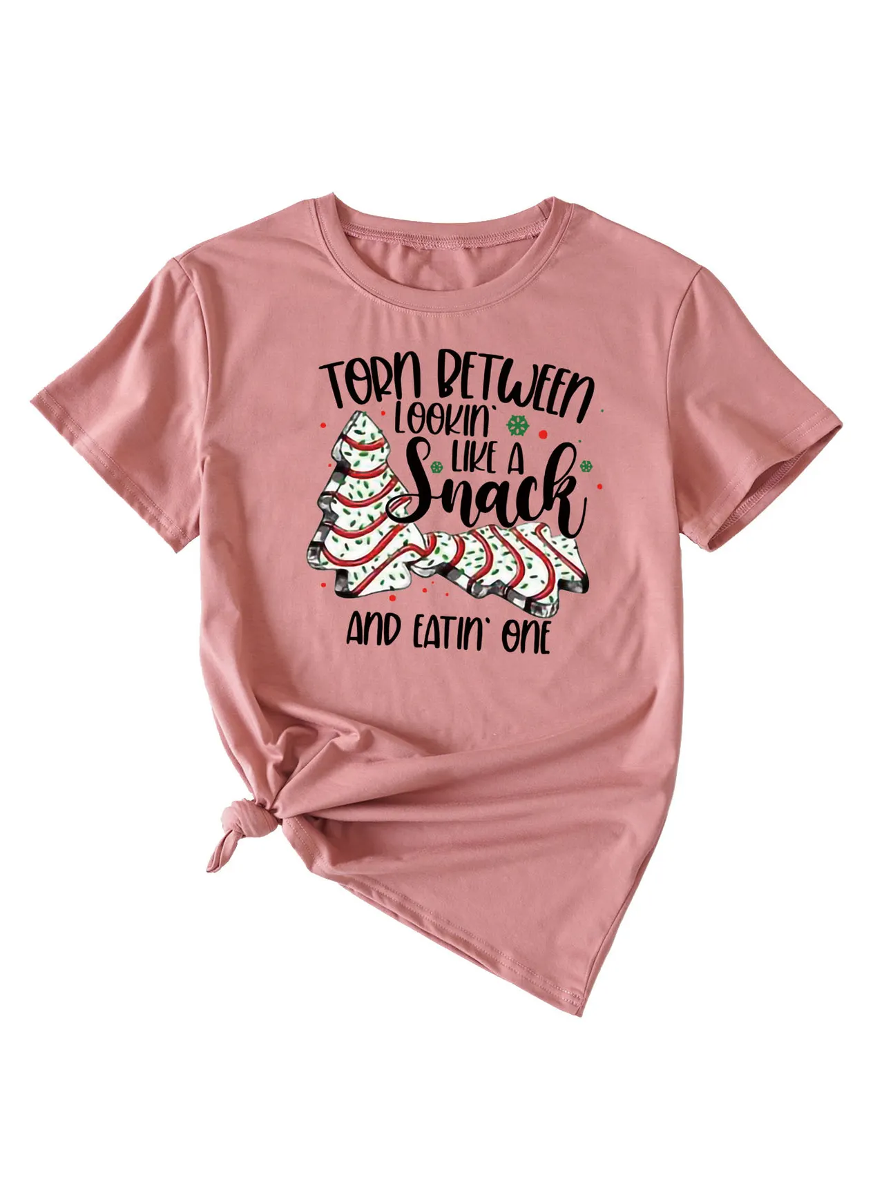 Simple Pattern Printing Ladies Round Neck Short Sleeve Tops - Rose Gold Black Color - View 1