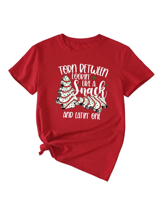 Simple Pattern Printing Ladies Round Neck Short Sleeve Tops Red White Color - Shop at LoveMi