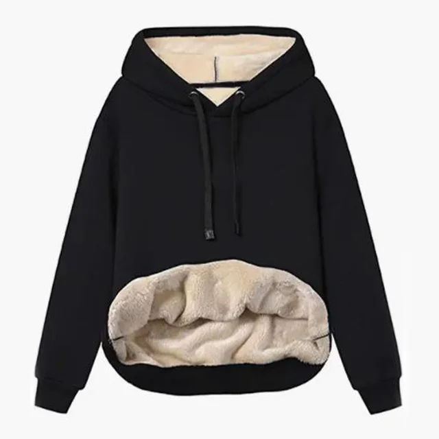 Women's Thermal Sherpa Pocket Hooded Sports Sweatshirt Jacket Black - Shop at LoveMi