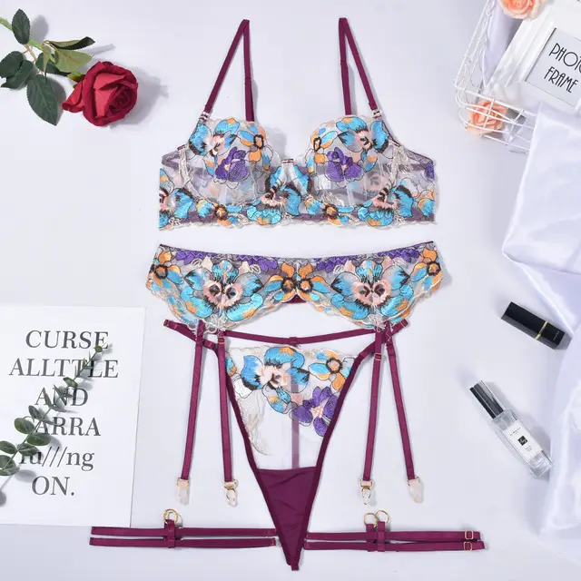 Gather Perspective Embroidery 5 piece Set Of Revealing Clothes Purple - Shop at LoveMi