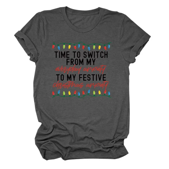 Pattern Printing Casual Short sleeved T shirt Women's Tops Dark Gray Black Color - Shop at LoveMi