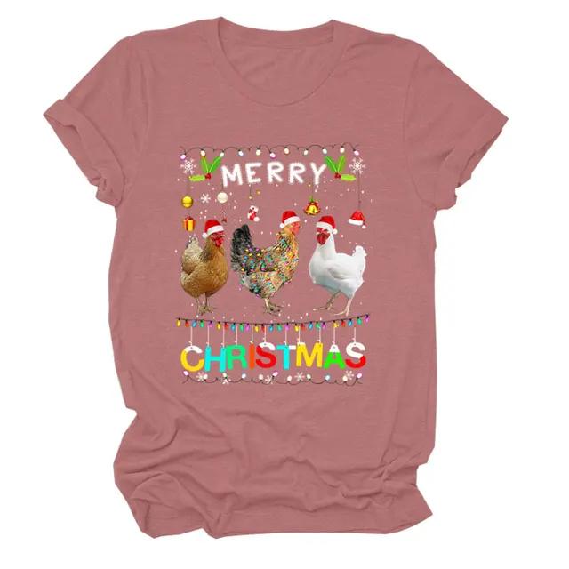 Europe And The United States Christmas Printed Casual Ladies Short sleeved T shirt Rose Gold Color - Shop at LoveMi