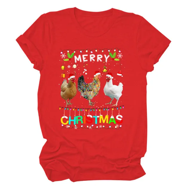 Europe And The United States Christmas Printed Casual Ladies Short sleeved T shirt Red Color - Shop at LoveMi