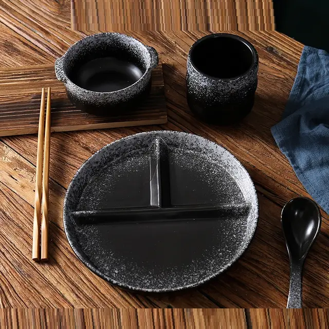 Ordered Diet Simple Style Solid Color Separating Tableware 5Piece Set G - Shop at LoveMi