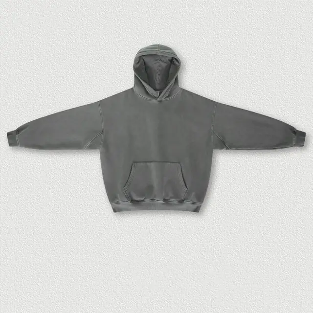 Autumn And Winter Washed And Worn Padded Hooded Sweatshirt Dark Grey - Shop at LoveMi