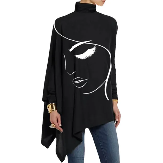 Women's Fashion Turtleneck Irregular Knitted Sweater Black - Shop at LoveMi