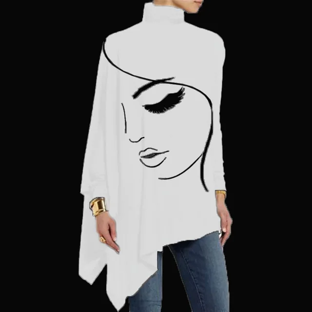 Women's Fashion Turtleneck Irregular Knitted Sweater White - Shop at LoveMi