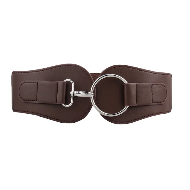 New Autumn Winter PU Elastic Belt For Women Simple Matching Coffee Color Black Decorative Waist Cover Coat Fashion Elegant Accessories Coffee - Shop at LoveMi
