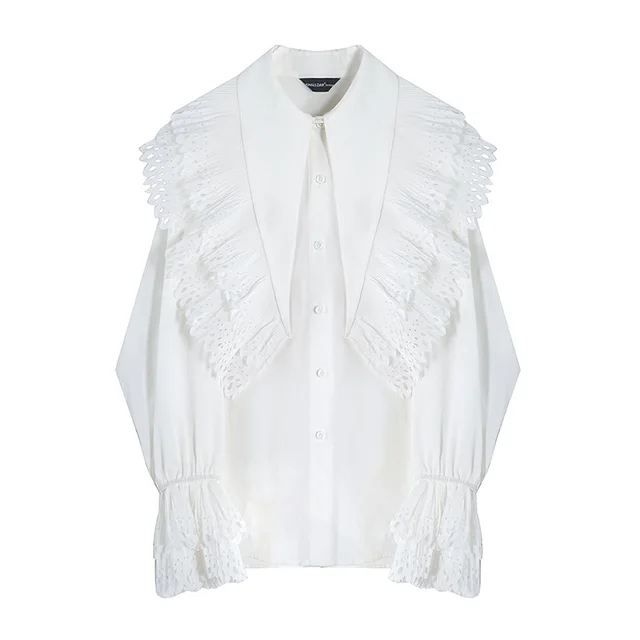 Lace Ins Tide Flared Sleeves Loose Shirt White - Shop at LoveMi
