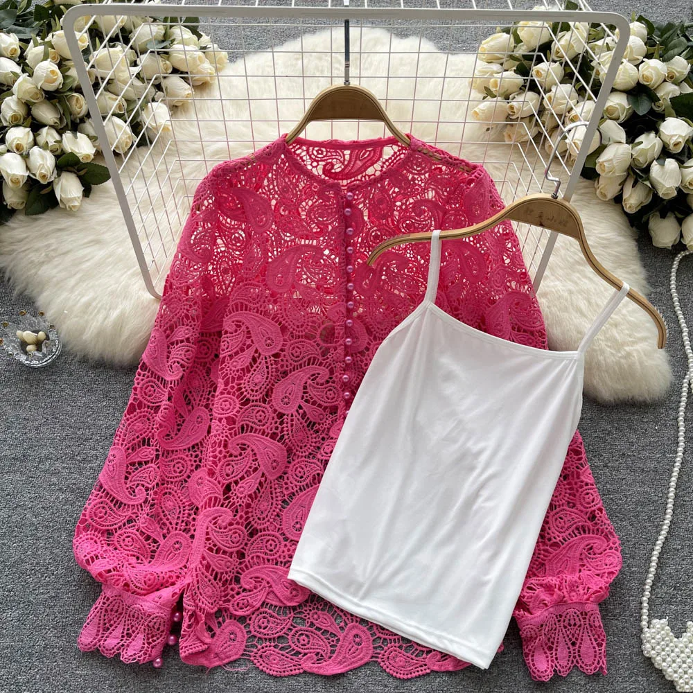 Age-reducing Bubble Sleeve Round Neck Shirt Women's Tide - Rose Red