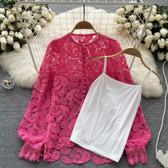 Age reducing Bubble Sleeve Round Neck Shirt Women's Tide Rose Red - Shop at LoveMi