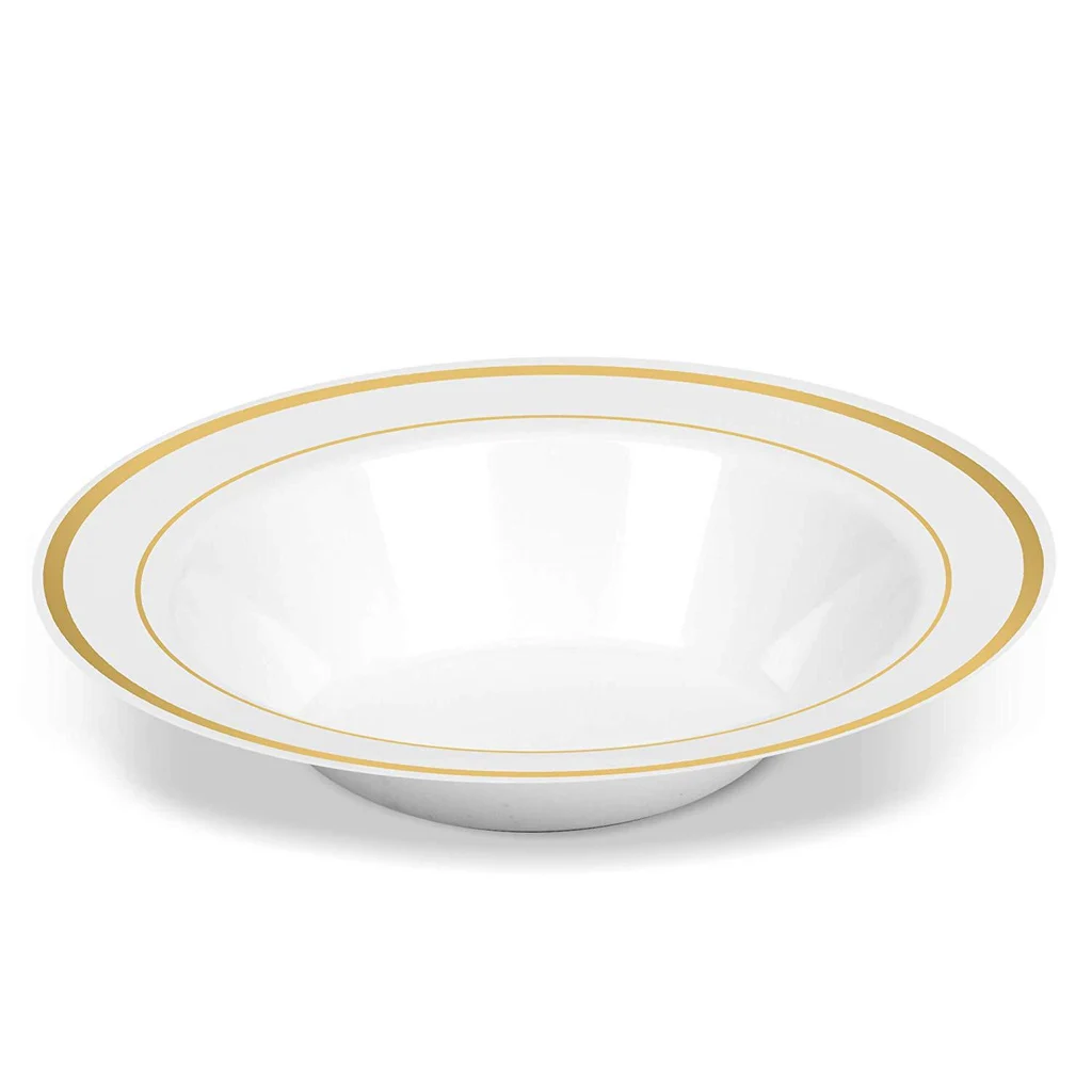 12OZ Disposable Bowl Gold Side Deep Dish Hard Plastic PS Salad Bowl - Gold