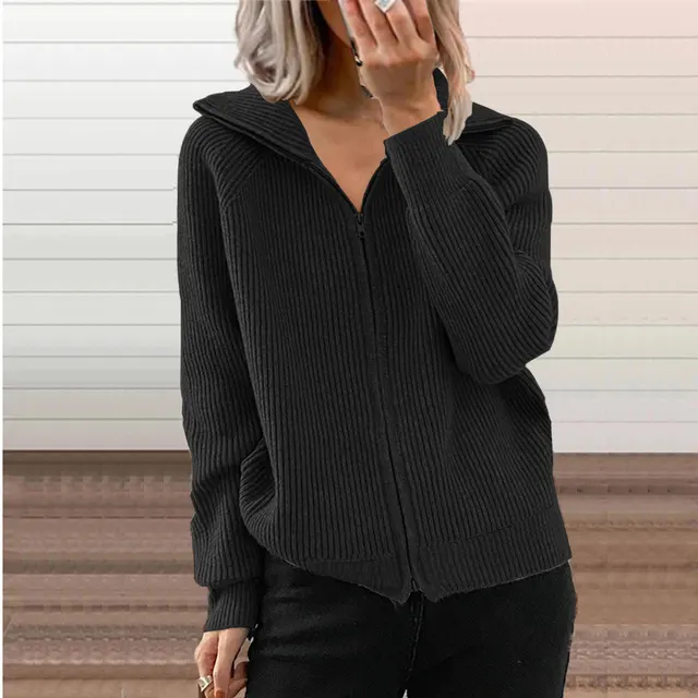 Europe And America New Stripe Casual Loose Knitwear Coat Women Black - Shop at LoveMi