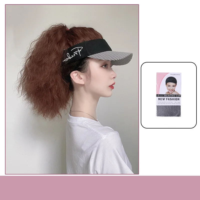 Horse Tail Wool Curly Hair Style Duck Tongue Hat - Dark Brown