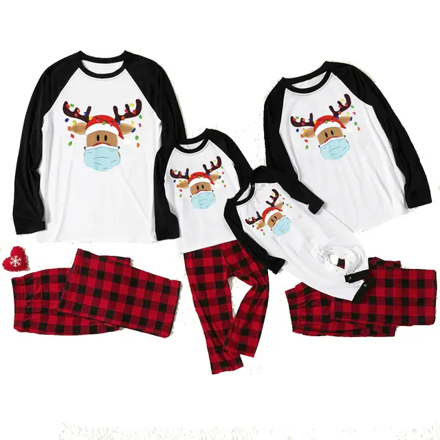Printed Christmas Housewear Long Sleeved Pajama Suit Black Sleeve - Shop at LoveMi