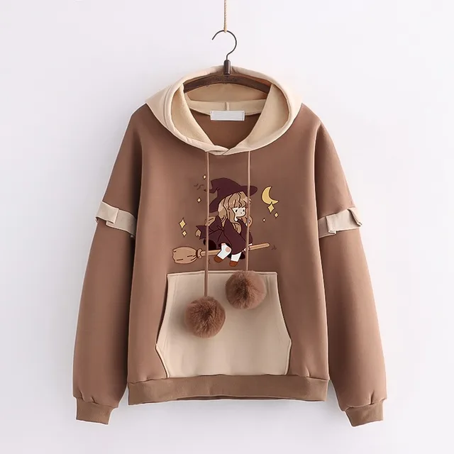 Loose Versatile Hooded Jacket For Junior High School Students In Autumn And Winter Coffee Broom For Women - Shop at LoveMi