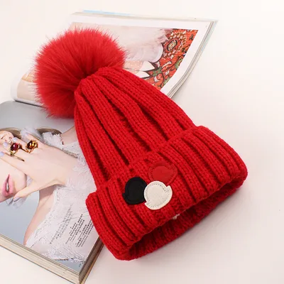 Women's Versatile Wool Ball Knitted Wool Hat Plush Red - Shop at LoveMi