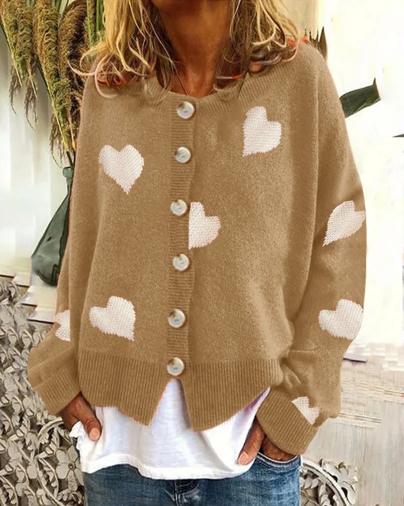 Women's Fashion Knitwear Single Breasted Love - Khaki