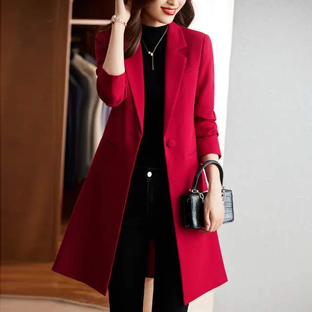 Women's Korean Formal Suit Commuting Windbreaker Red - Shop at LoveMi