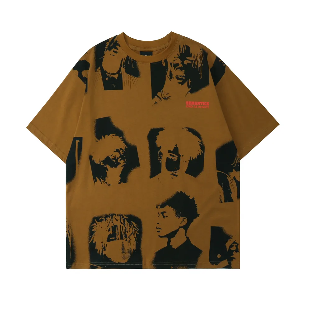 Character Pattern Short sleeved T shirt Coffee - Shop at LoveMi