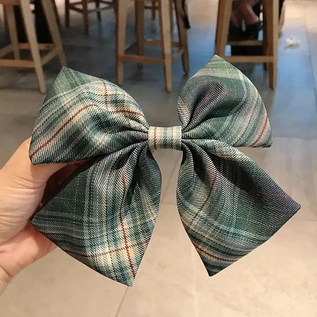 Girl's Plaid Bow Hairpin Dark Green - Shop at LoveMi