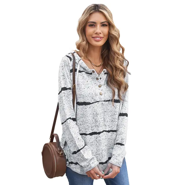 New European And American Striped Hooded Sweater Women Grey - Shop at LoveMi