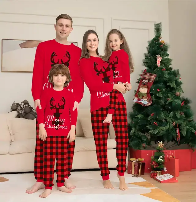 Christmas Parent child Wear Letter Printing Casual Home Clothes Red - Shop at LoveMi