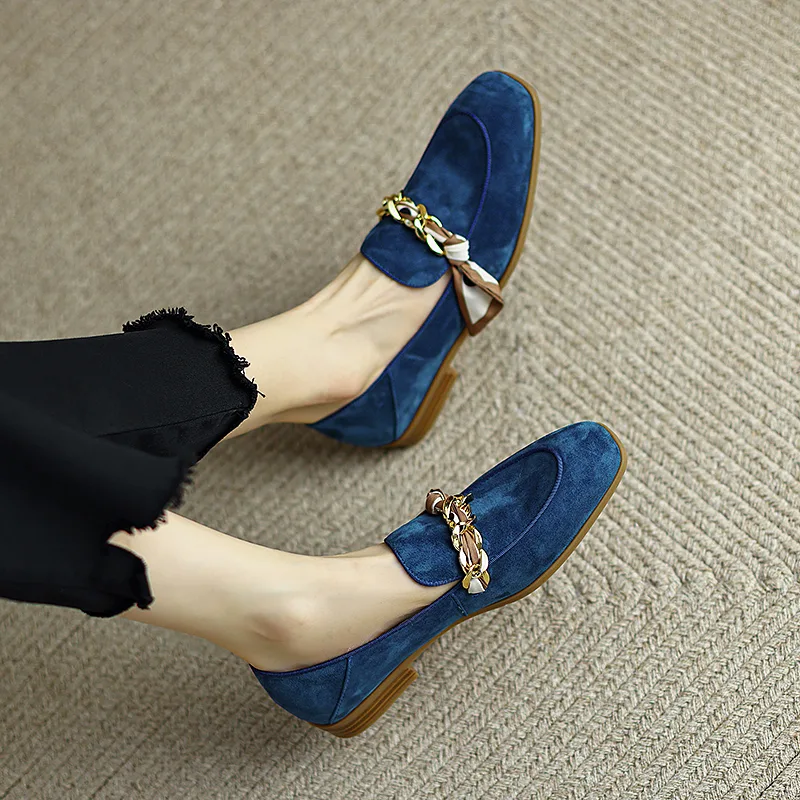 Vintage Soft Leather Slip On Square Toe Loafer Flats Blue - Shop at LoveMi