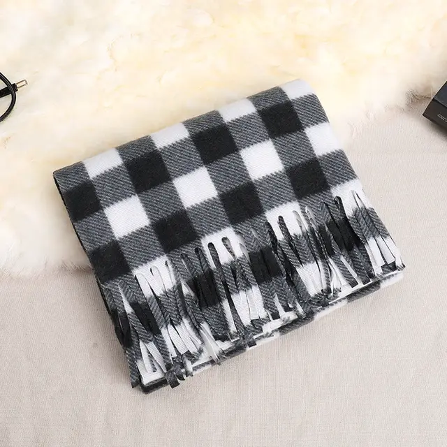 Autumn And Winter Classic Plaid Double sided Velvet Gift Men's Warm Scarf Women's Shawl Black White Lattice - Shop at LoveMi