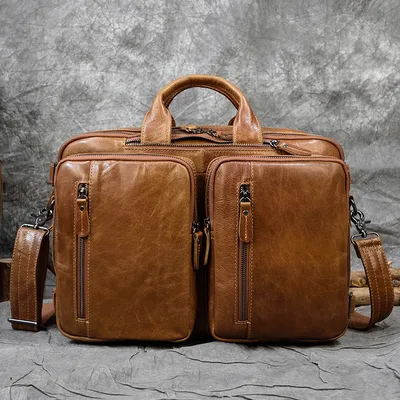 Men's Fashion Personality Leather Business Briefcase Yellow - Shop at LoveMi