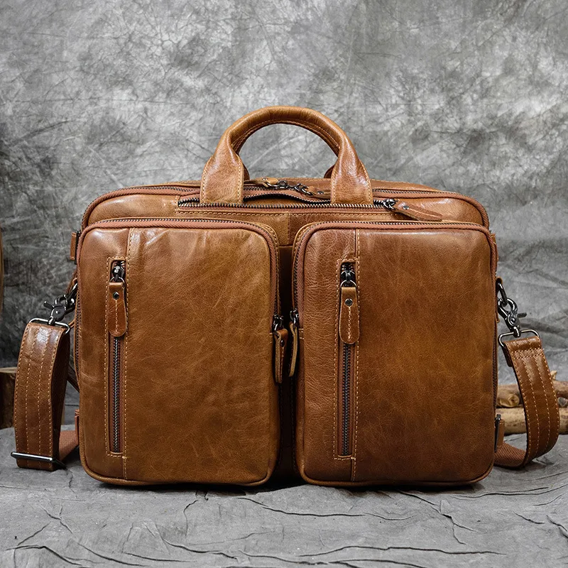 Men's Fashion Personality Leather Business Briefcase Yellow - Shop at LoveMi